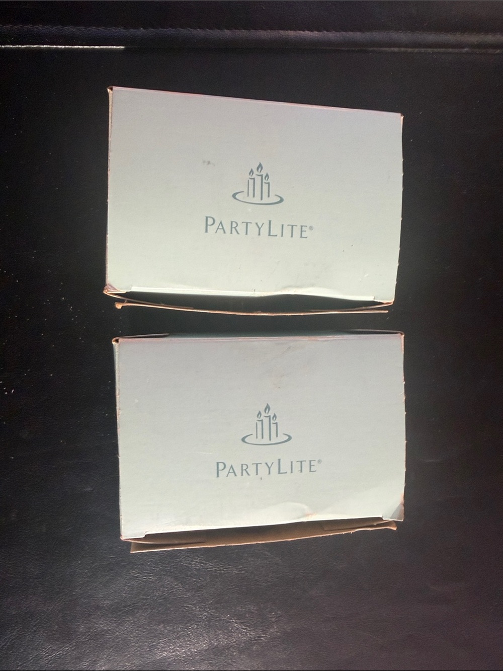 PartyLite White Tea Light Boxes with Logo - Set of 2